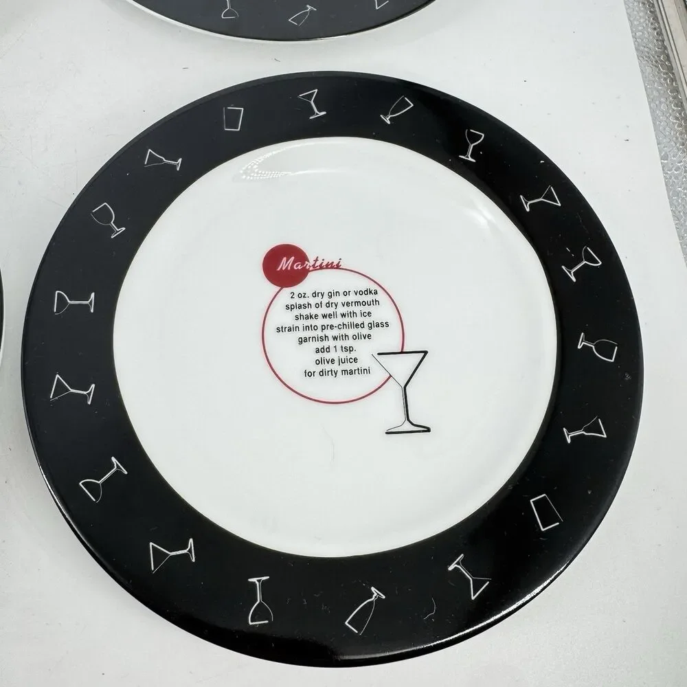 Pottery Barn Retro Bar Mixed Drinks 8 1/8” Dessert Salad Plates Set of 6